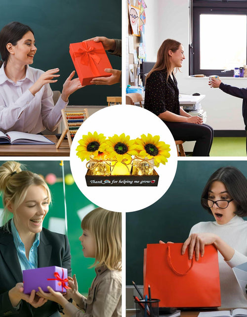 Load image into Gallery viewer, Golden Mason Jar Centerpiece Wood Tray Sunflowers Teacher Appreciation Gift
