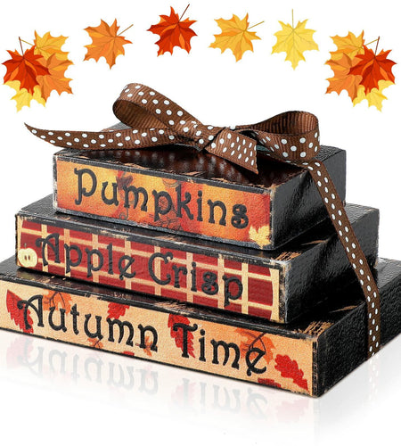 Ferraycle Fall Tiered Tray Decor Mini Books Pumpkin Wood Sign Farmhouse