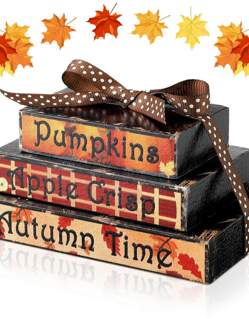 Load image into Gallery viewer, Ferraycle Fall Tiered Tray Decor Mini Books Pumpkin Wood Sign Farmhouse

