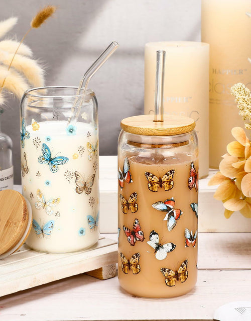 Load image into Gallery viewer, Cunhill 4pc 16oz Iced Coffee Glasses Set Pumpkin Bamboo Lid &amp; Straw
