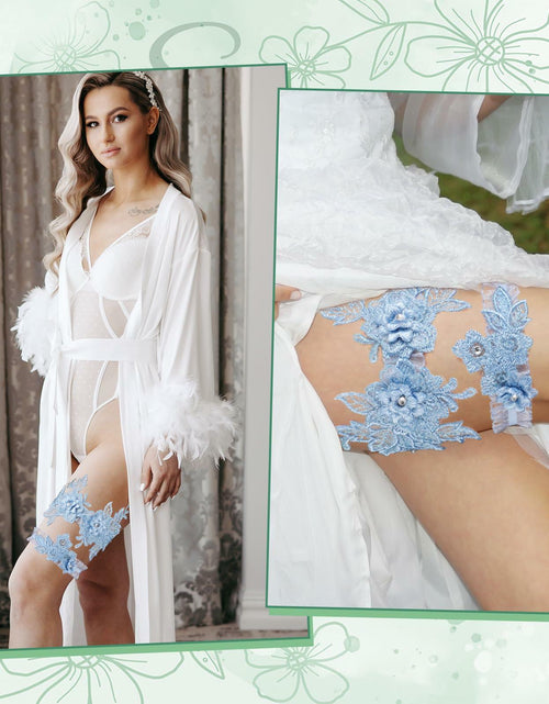 Load image into Gallery viewer, AHQiZFX Wedding Garter Set 2pcs Blue Large Soft Lace Stretchy for Bride New
