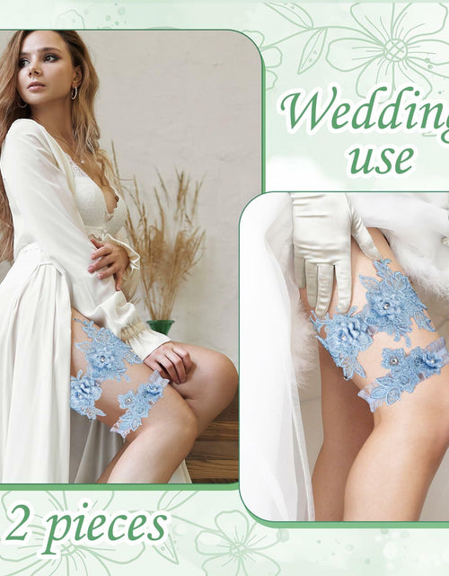 Load image into Gallery viewer, AHQiZFX Wedding Garter Set 2pcs Blue Large Soft Lace Stretchy for Bride New
