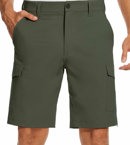 PULI Men's Cargo Shorts Army Green Classic Fit Stretch Size 34
