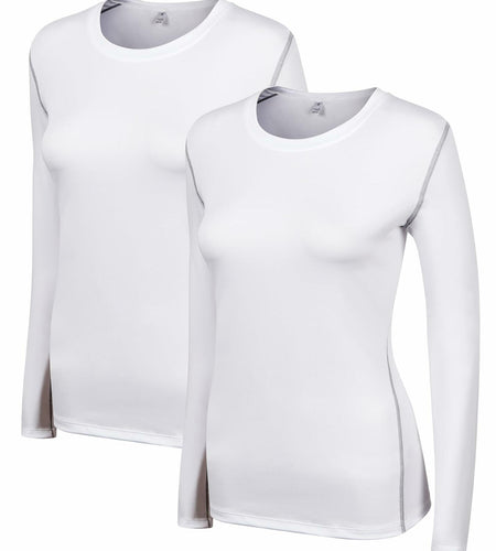 WANAYOU Women's Compression Shirt Long Sleeve Dry Fit White 2 Pack Size L