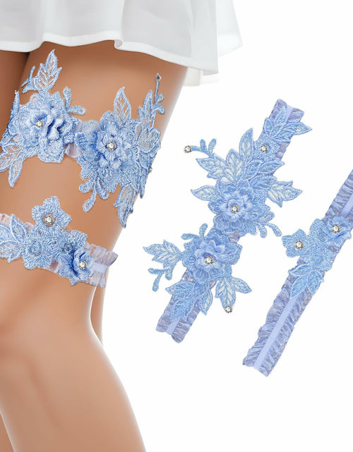 Load image into Gallery viewer, AHQiZFX Wedding Garter Set 2pcs Blue Large Soft Lace Stretchy for Bride New
