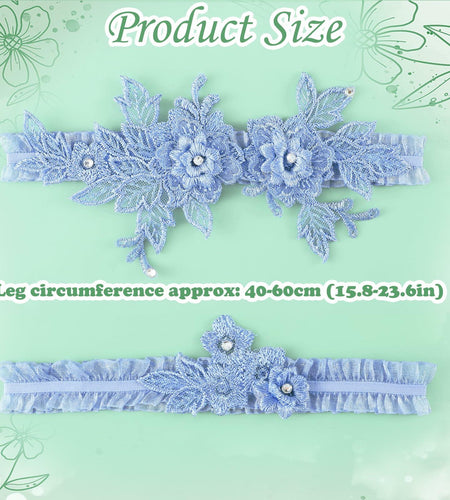AHQiZFX Wedding Garter Set 2pcs Blue Large Soft Lace Stretchy for Bride New