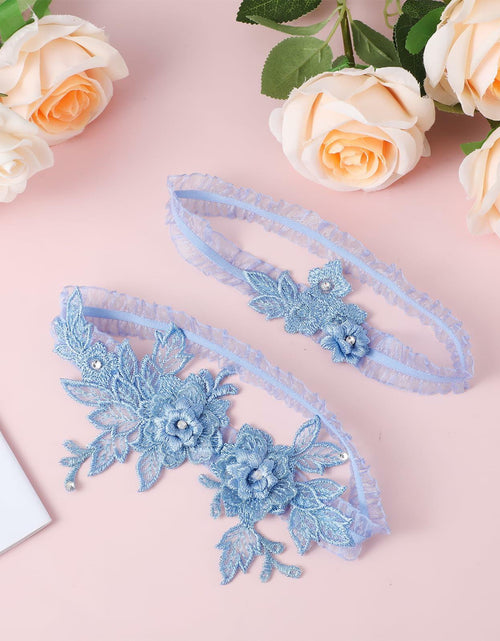 Load image into Gallery viewer, AHQiZFX Wedding Garter Set 2pcs Blue Large Soft Lace Stretchy for Bride New
