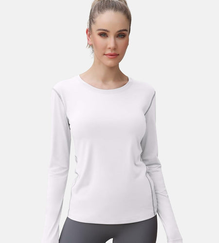 WANAYOU Women's Compression Shirt Long Sleeve Dry Fit White 2 Pack Size L