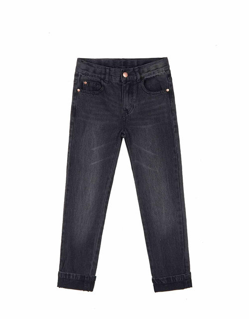 Load image into Gallery viewer, Bienzoe Boys Adjustable Waist Black Ripped Slim Denim Jeans Size 6
