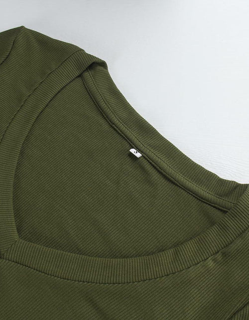 Load image into Gallery viewer, Artfish Women's Ribbed V Neck Crop Top Long Sleeve Slim Fit Olive Green L
