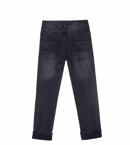Bienzoe Boys Adjustable Waist Black Ripped Slim Denim Jeans Size 6