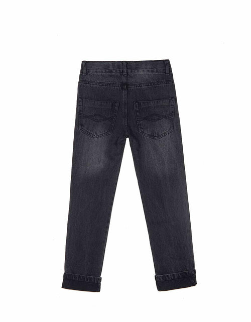 Load image into Gallery viewer, Bienzoe Boys Adjustable Waist Black Ripped Slim Denim Jeans Size 6
