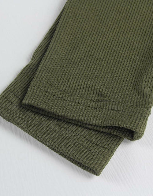 Load image into Gallery viewer, Artfish Women's Ribbed V Neck Crop Top Long Sleeve Slim Fit Olive Green L
