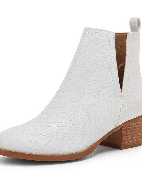 Load image into Gallery viewer, LAICIGO Womens Ankle Boots Slip-On Snakeskin Chunky Stacked Low Heel

