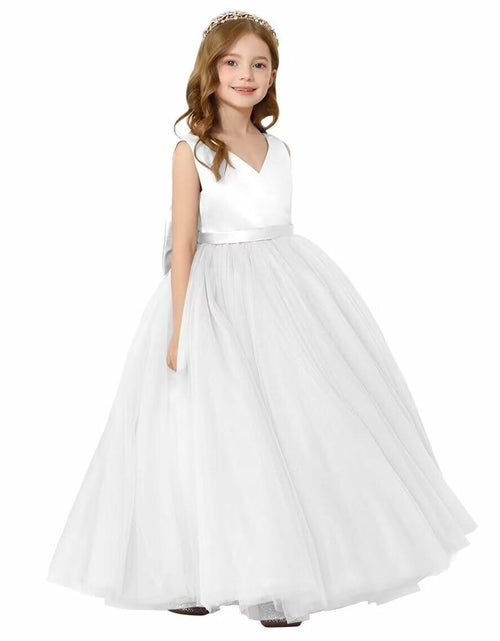 Load image into Gallery viewer, JISISANG Toddler Flower Girl Dress White Backless Bow-Knot Satin Size 06
