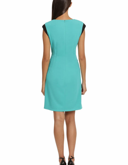 Load image into Gallery viewer, Donna Morgan Women's Teal Green Extended Shoulder Cap Sleeve Sheath Dress Size 4
