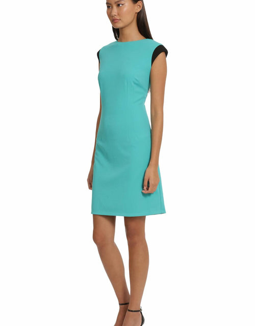 Load image into Gallery viewer, Donna Morgan Women's Teal Green Extended Shoulder Cap Sleeve Sheath Dress Size 4
