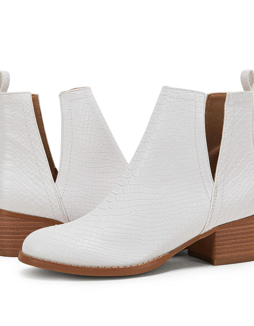 Load image into Gallery viewer, LAICIGO Womens Ankle Boots Slip-On Snakeskin Chunky Stacked Low Heel
