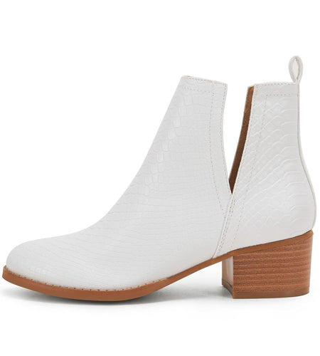 LAICIGO Womens Ankle Boots Slip-On Snakeskin Chunky Stacked Low Heel