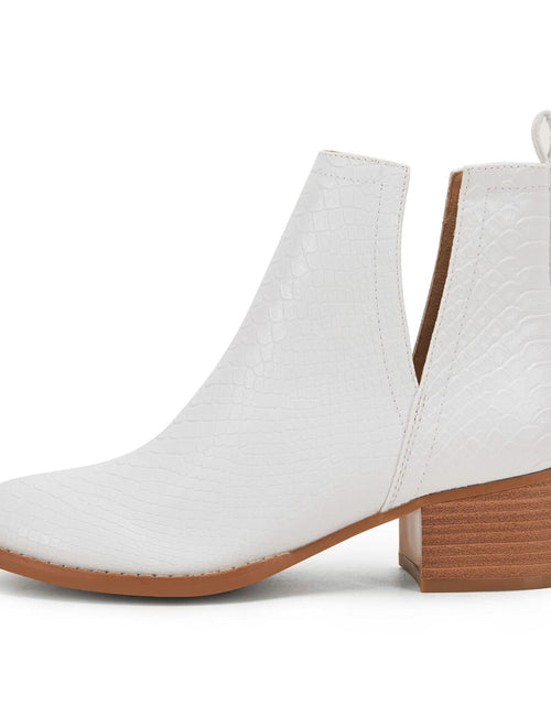 Load image into Gallery viewer, LAICIGO Womens Ankle Boots Slip-On Snakeskin Chunky Stacked Low Heel
