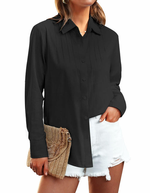 Load image into Gallery viewer, Siliteelon Women's Linen Button Down Shirt Black Long Sleeve Casual Size 2XL
