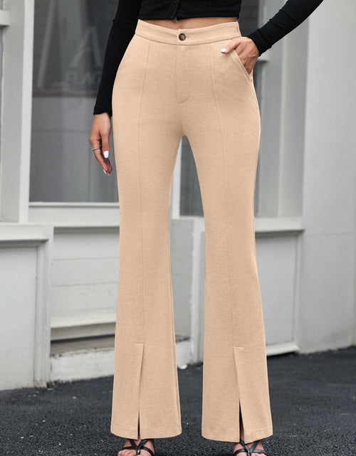 Load image into Gallery viewer, EVALESS Womens Flared Dress Pants Beige XL Slim High Waisted Pockets
