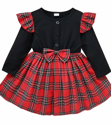 FANCYINN Toddler Baby Girl Plaid Dress Set Pleated Ruffle Christmas Size 3-4Y