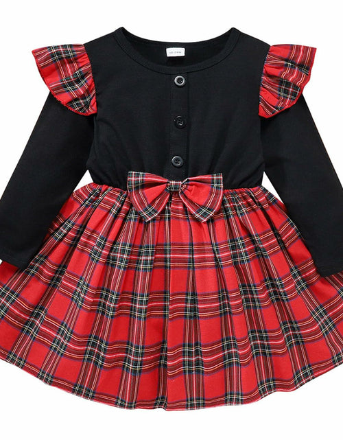 Load image into Gallery viewer, FANCYINN Toddler Baby Girl Plaid Dress Set Pleated Ruffle Christmas Size 3-4Y
