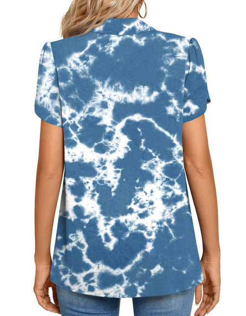 Load image into Gallery viewer, Aodemo Women's Blue Tie Dye Chiffon Blouse V Neck Short Sleeve Size XL
