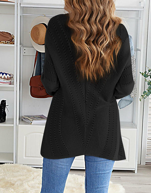 Load image into Gallery viewer, EVALESS Women's Medium Black V Neck Striped Sweater Pullover Knit Top
