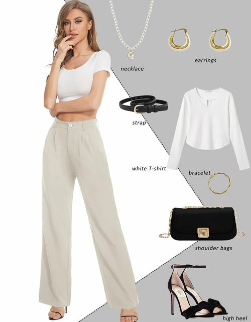 Load image into Gallery viewer, Tapata Wide Leg Pants Women Beige High Waist Casual Size 10
