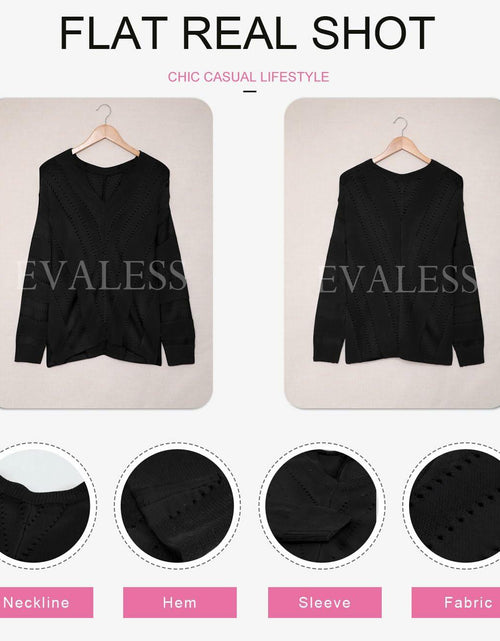Load image into Gallery viewer, EVALESS Women's Medium Black V Neck Striped Sweater Pullover Knit Top
