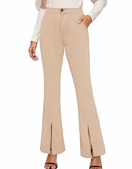 Load image into Gallery viewer, EVALESS Womens Flared Dress Pants Beige XL Slim High Waisted Pockets
