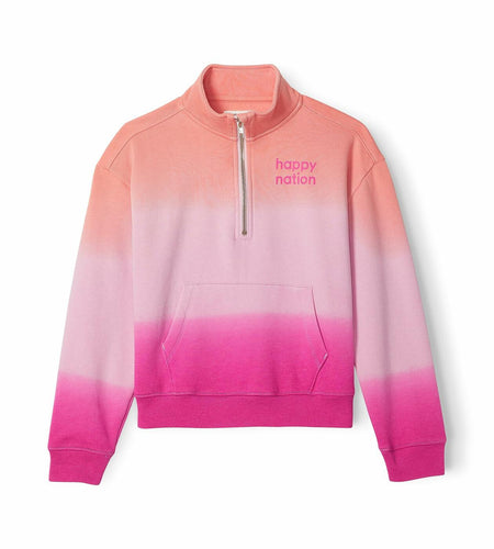 Happy Nation Fleece Quarter Zip Sweatshirt Pink Gradient Cozy Warm Size Small+
