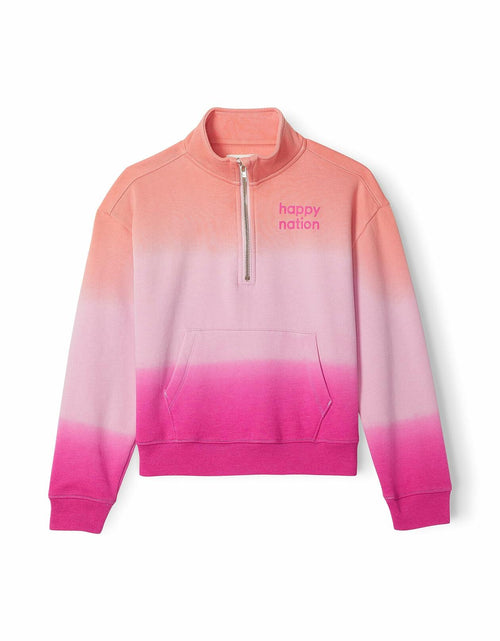 Load image into Gallery viewer, Happy Nation Fleece Quarter Zip Sweatshirt Pink Gradient Cozy Warm Size Small+
