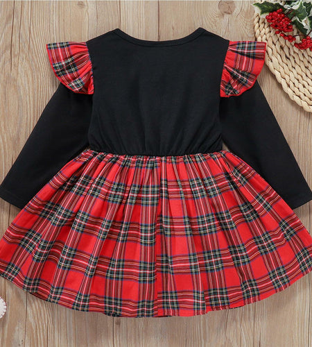 FANCYINN Toddler Baby Girl Plaid Dress Set Pleated Ruffle Christmas Size 3-4Y