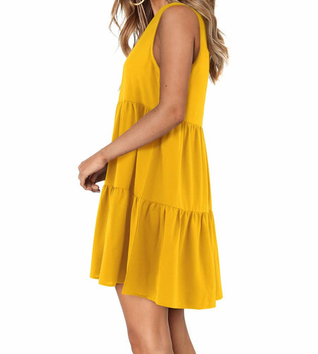 Amoretu Yellow Sleeveless V-Neck Summer Tunic Dress Women Size M