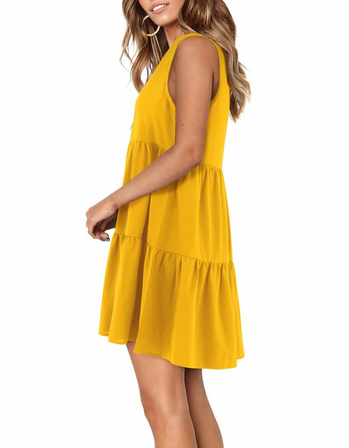 Load image into Gallery viewer, Amoretu Yellow Sleeveless V-Neck Summer Tunic Dress Women Size M
