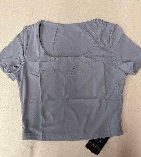 LOMON Women's Slim Fit Scoop Neck T-Shirt Gray Blue Size M