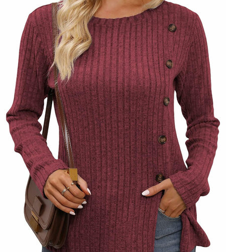 Funlingo Women's Red Long Sleeve Sweater Tunic Casual Pullover Size L