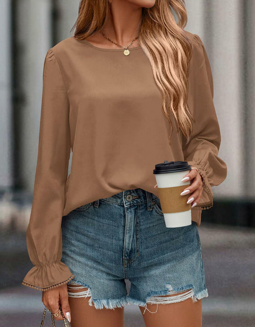 Load image into Gallery viewer, PRETTYGARDEN Ladies Blouse Khaki Pleated Ruffle Sleeve Size S
