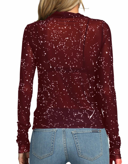 Load image into Gallery viewer, Rooscier Women's Sheer Mesh Mock Neck Long Sleeve Slim Fit Top Red Size M
