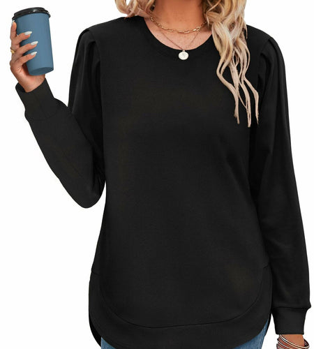 AGSEEM Womens Black Oversized Long Sleeve Tunic Sweatshirt Casual Sweaters L