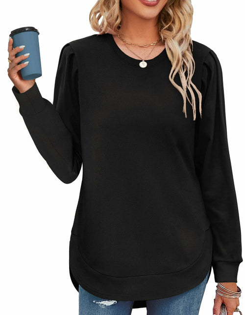 Load image into Gallery viewer, AGSEEM Womens Black Oversized Long Sleeve Tunic Sweatshirt Casual Sweaters L
