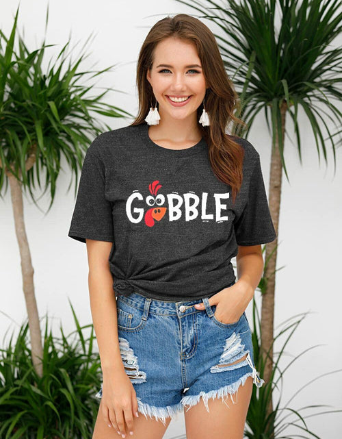 Load image into Gallery viewer, Thanksgiving Shirt Women M Gobble Gobble Pumpkin Turkey Graphic Tee
