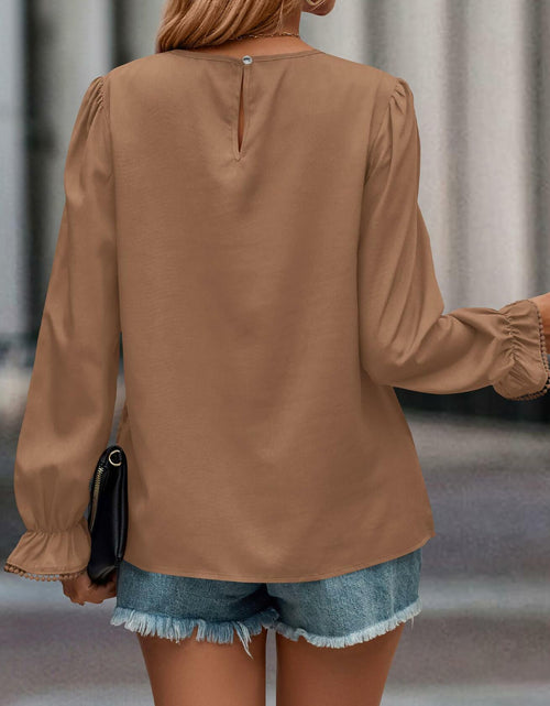Load image into Gallery viewer, PRETTYGARDEN Ladies Blouse Khaki Pleated Ruffle Sleeve Size S
