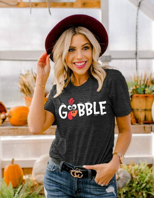 Load image into Gallery viewer, Thanksgiving Shirt Women M Gobble Gobble Pumpkin Turkey Graphic Tee
