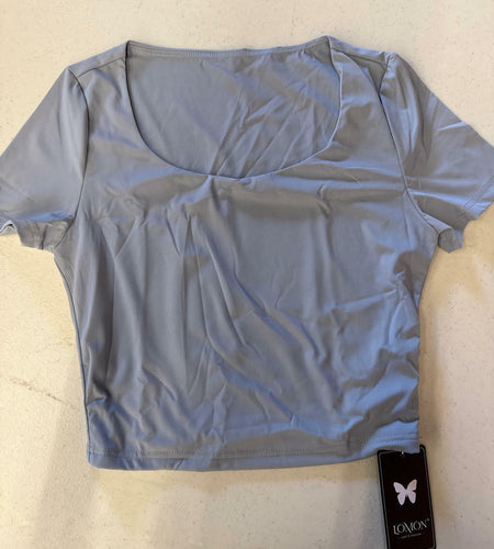 LOMON Women's Scoop Neck Short Sleeve T-Shirt Gray Blue Size S