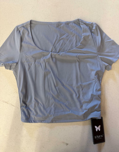 Load image into Gallery viewer, LOMON Women's Scoop Neck Short Sleeve T-Shirt Gray Blue Size S
