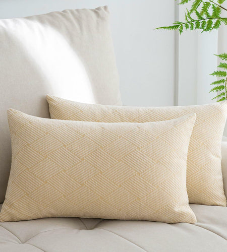GEGELICA 2-Pack Beige Chenille Pillow Covers 12x20in Soft Modern Boho Throw